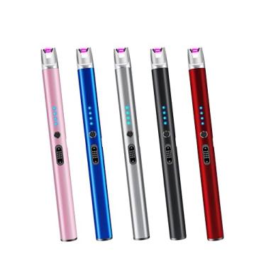 Imagem de Pacote com 5 velas isqueiro elétrico recarregável arco à prova de vento isqueiro de plasma longo USB isqueiros sem chamas velas churrasqueira