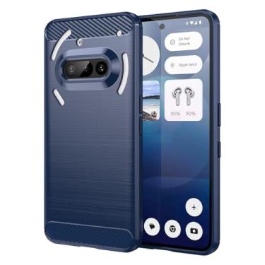 Imagem de Sidande Capa para celular Nothing Phone 3a, capa ultrafina com absorção de choque de fibra de carbono TPU capa protetora para celular 3a azul marinho