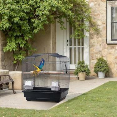 Imagem de Gaiola portátil para pássaros de viagem de 52 cm, gaiola de papagaio com alça, mastro em pé, recipiente de comida e poleiro de madeira para pássaros do amor, calopsitas pequenos papagaios, canários