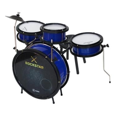 Imagem de Bateria Infantil Luen Rockstar 4 Peças, Alumisteel e ABS com Acabamento Metálico Azul, Aro de Nylon, Pele Leitosa