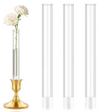 Imagem de Pacote com 3 vasos de botão de acrílico de 20 cm — Vaso cilíndrico para castiçais cônicos, vaso de flores com capa de borracha de silicone para tamanho de castiçal de 20 a 22 mm, perfeito para