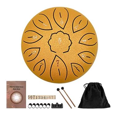 Imagem de barenx Instrumento de percussão com língua de aço, tambor de mão, com marretas de tambor, bolsa de viagem, livro de música, ioga, meditação, presente para iniciantes profissionais - dourado