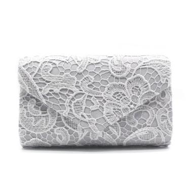 Imagem de YUGAORULI Bolsa clutch feminina de renda para noite bolsa clutch para mulheres formal elegante envelope festa de casamento bolsa de formatura, Prata