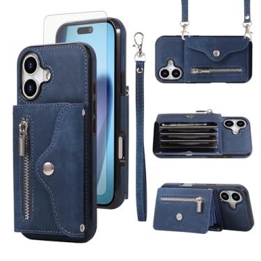 Imagem de Asuwish Capa de telefone para iPhone 17 6,3 polegadas capa carteira e protetor de tela de vidro temperado alça transversal alça transversal cordão suporte de cartão de crédito couro i Phone17 i17 17