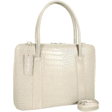 Imagem de Maleta Executiva Feminina Pasta Notebook Tablet Bolsa Social Casual Laptop Ombro Transversal 14 15 15.6 15,6 16 17 Polegadas (Creme-croco-tejus, Grande)