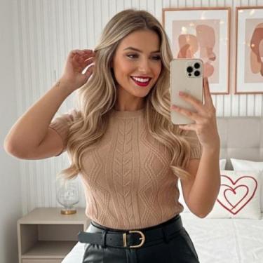 Imagem de Blusa Tricot Modal Relevo Manga Curta - Vitrine Collection, U, Nude