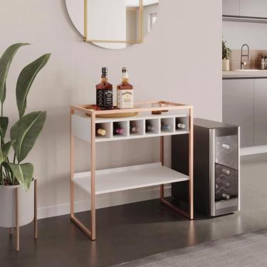 Imagem de Aparador Adega Bar Branco/Cobre com Prateleira e Nichos para Vinhos - Pleno