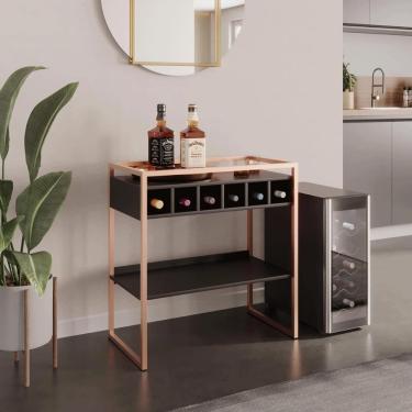 Imagem de Aparador Adega Bar Preto/Cobre com Prateleira e Nichos para Vinhos - Pleno