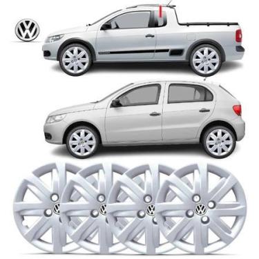 Imagem de Kit 4 Calota Aro 14 Gol G5 Voyage Saveiro 2012 2013 Prata Emblema - NK