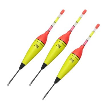Imagem de Boia de pesca em EVA, design giratório de 20 g, vermelho e amarelo, pacote com 3, estrutura giratória de metal, pesca flutuante, uso em água salgada e água doce