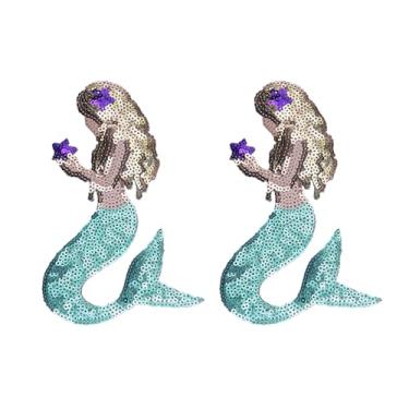 Imagem de 2 peças de apliques de lantejoulas de sereia grandes de 14 cm costurados bordados para roupas, vestido e camisetas jeans