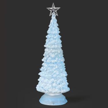 Imagem de Roman Árvore de Natal de acrílico iluminada coberta de neve de 30,5 cm, árvore fosca de LED com topo de estrela, mesa de inverno