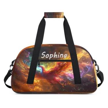 Imagem de Bolsa esportiva personalizada, animal, lobo, galáxia, universo com nome, bolsa de dormir personalizada, bolsa de fim de semana, bolsa de treino para dança, balé, academia, ginástica, mala, viagem