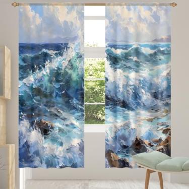 Imagem de 2 conjuntos de painéis, cortinas transparentes, azul-celeste, recifes marinhos, cortinas transparentes arejadas com filtro leve, painéis de cortina de porta e janela para sala de estar, quarto, jantar