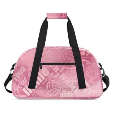 Imagem de Bolsa esportiva personalizada com nome vôlei rosa com nome, bolsa de dormir personalizada, bolsa de fim de semana, bolsa de treino para dança, balé, academia, ginástica, mala, viagem, presente