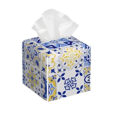 Imagem de Capa quadrada de couro para caixa de lenços de papel, impermeável, com estampa mexicana, organizador de papel facial étnico com cinto inferior, estojo de lenços para mesa, banheiro, escritório, mesa