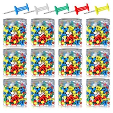Imagem de 2400 peças de pinos multicoloridos para quadro de avisos, tachinhas coloridas de ponta de aço de cabeça de plástico para parede, quadro de cortiça, pôster, fotos, mapas, fotos, escritório, decoração