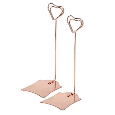 Imagem de Suporte de número de mesa clipes de cartão de nome elegante suporte de ferro durável em forma de coração para decorações de escritório de festa de casamento conjunto de 2 peças (Ouro Rosa)