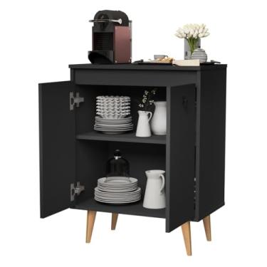 Imagem de Aparador Buffet com Pés Palito Retrô – Cantinho do Café para Sala de Estar ou Jantar(PRETO)
