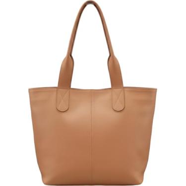 Imagem de Bolsa Feminina Grande Ombro Mão Couro Legítimo Bolsa Tote Grande de Couro Legítimo com Alça de Ombro, Estilo Casual, Chique (Bege)