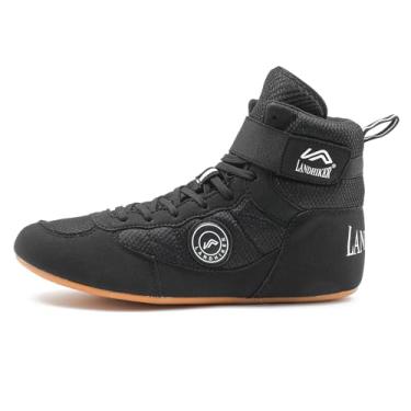 Imagem de HIKLDK Tênis de luta livre masculino preto para boxe, Preto, 38