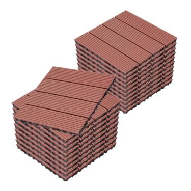 Imagem de SPXMQSS Decking composto, azulejos de deck ao ar livre, telha de convés interligados WPC para exterior interior pátio jardim varanda terraço 30 x 30 x 2,2 cm B 22 peças