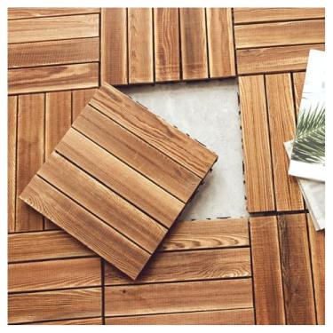 Imagem de SPXMQSS Azulejos de piso de madeira para ambientes externos, ladrilhos interligados, fácil de instalar, ótima drenagem 30 x 30 x 2,4 cm para jardim varanda pátio terraço deck piso marrom 11 peças