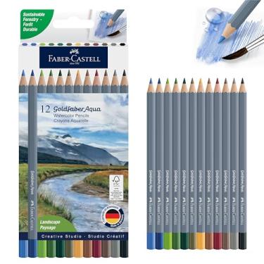 Imagem de Faber-Castell Lápis de aquarela Goldfaber Aqua: lápis de cor de paisagem para retratos, uso duplo molhado ou seco, núcleos resistentes a quebras, materiais de arte para adolescentes e adultos (12
