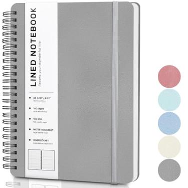 Imagem de ABERLLS Caderno espiral forrado cinza com 160 páginas, 20 × 5 cm, caderno espiral A5, cadernos de diário para trabalho, escola, mulheres, homens, caderno espiral pautado na faculdade, diários de couro
