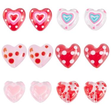 Imagem de Craftdady 12 peças de contas de coração de vidro Lampwork feitas à mão com bolinhas coloridas coração doce amor contas espaçadoras soltas para brincos faça você mesmo, colar, pulseira, fabricação de