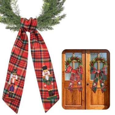 Imagem de Faixa de guirlanda de Natal para porta da frente - 2 peças de faixas xadrez vermelhas para quebra-nozes para grinaldas, festas de fim de ano, decoração de casa, 152 cm, faixa verde de Natal para porta