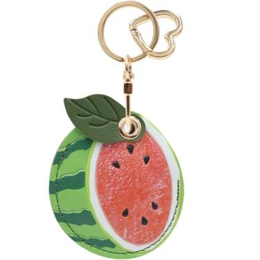 Imagem de Capa MC Fashion de couro PU compatível com AirTag, chaveiro com tema de frutas e folhas fofas (melancia)
