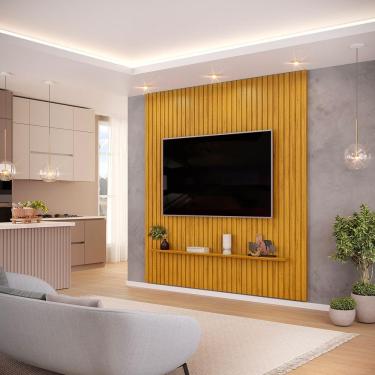 Imagem de Painel Ripado Para Tv Até 75 Polegadas Com Prateleira Trento 223 Cedro - Dj Móveis