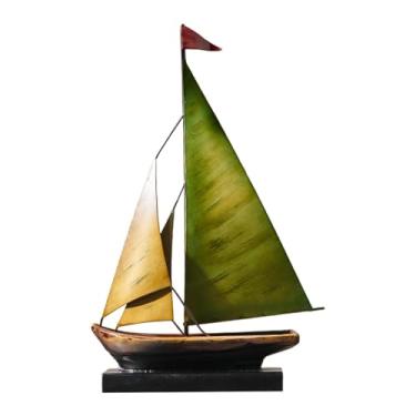 Imagem de Ioensy Estátua de barco de ferro, modelo de, presente, decoração de mesa, estatueta de, escultura de metal para prateleira, escritório, Verde