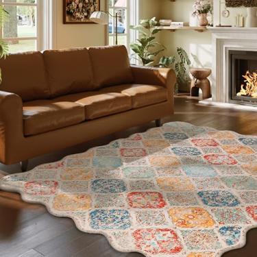 Imagem de Clemile Tapete Boho de 1,5 x 2,1 m, exclusivo recortado ultrafino, macio, lavável, antiderrapante, resistente a manchas, leve, para sala de estar, quarto, sala de jantar, escritório (cinza amarelo)