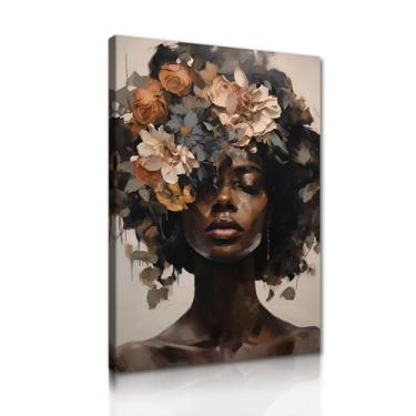 Imagem de Yeesjoee Arte de parede de mulher negra arte de parede floral arte afro-americana pôsteres de meninas negras para sala de estar quarto decoração estética, 30,5 x 40,6 cm