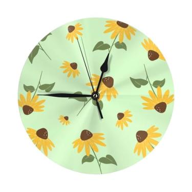 Imagem de ZERAOKE Girassol - Relógio de parede redondo moderno - silencioso sem tique-taque operado por bateria, decoração de mesa ou parede para sala de estar, quarto, escritório.