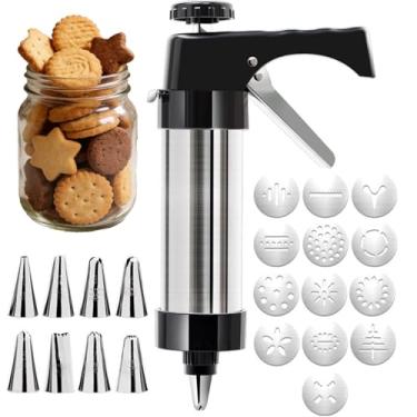 Imagem de MáQuina De Biscoitos DesmontáVel Com 13 Moldes Decorativos E 7 Bicos, Com Mecanismo Manual E De Retorno AutomáTico Para Sobremesas Caseiras Assadas E Decoradas