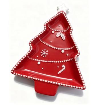 Imagem de Bandeja decorativa de servir árvore de Natal para sala de jantar de férias, decoração de mesa festiva de inverno, vermelha