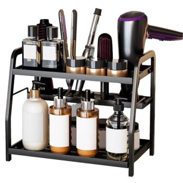 Imagem de Organizador de ferramentas de cabelo, organizador de bancada de armazenamento de 2 camadas com vários compartimentos para secador de cabelo, modelador de cachos e chapinha, organizador de banheiro de