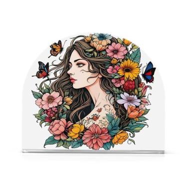 Imagem de Qilmy Uma mulher cercada por borboletas porta-guardanapos, porta-guardanapos de acrílico transparente para mesa, suporte de guardanapo de coquetel de papel de seda para cozinha, dispensador de