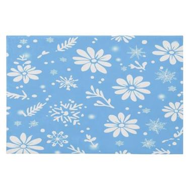 Imagem de CEBUGI Tapete de área 60 x 90 cm macio lavável tapete antiderrapante com base de borracha margaridas brancas e flocos de neve tapetes de área para sala de estar, quarto, decoração de casa
