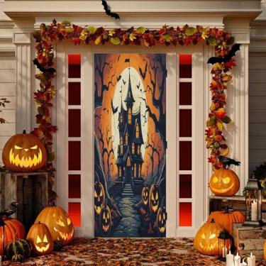 Imagem de Wassud Decoração de porta de casa assombrada assustadora faixa interna externa varanda decoração de casa grande decoração de porta da frente 96 x 98 polegadas