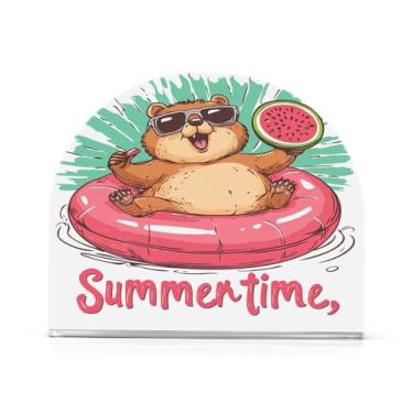 Imagem de xigua Suporte de guardanapo de acrílico, hamster fofo em boia salva-vidas suportes de guardanapo para mesas cozinha restaurante decoração de casa, suporte decorativo moderno para guardanapos de