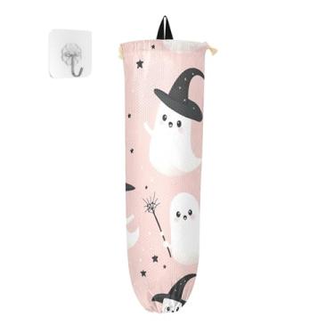 Imagem de xigua Cute Ghosts Suporte de parede para saco de plástico com cordão, pacote com 2, organizador de sacolas de compras reutilizáveis, decoração para bolsas, meias, roupas íntimas e gravatas