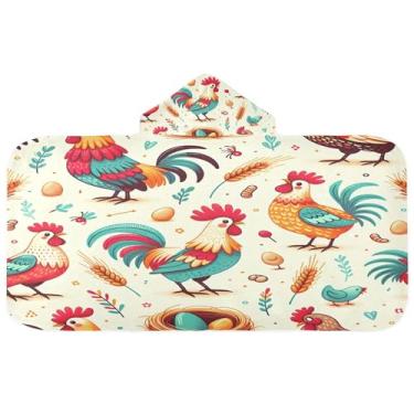 Imagem de Burbuja Toalha de banho com capuz de galos fofos para crianças, toalha de praia de pelúcia macia absorvente para chá de meninas e meninos 3-10 anos, 61 x 127 cm