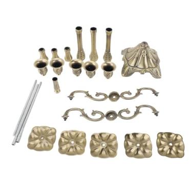 Imagem de Suporte de castiçal vintage luz requintada luxo brilhante 5 cabeças castiçal de bronze para velas casamento natal decorações de halloween material de liga (85cm/33,5 pol.)