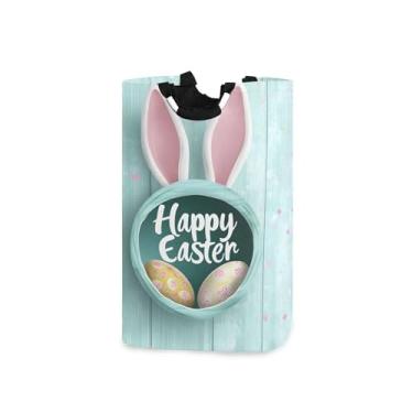 Imagem de xigua Cesto de roupa suja grande de orelhas de coelho da Páscoa com alça, cesto de roupas dobrável para organização de brinquedos e roupas no quarto, banheiro e lavanderia