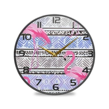 Imagem de YETTASBIN Relógio de parede de acrílico Flamingos - Silencioso, sem tique-taque, operado por bateria, relógio redondo decorativo criativo para cozinha, sala de estar, banheiro, decoração de escritório