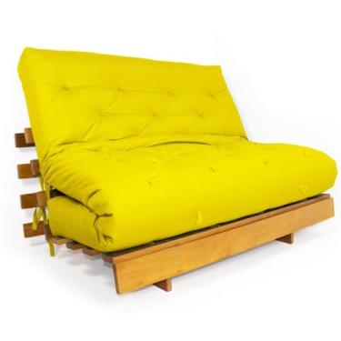 Imagem de Sofá Cama Casal Futon Tokio Amarelo Acquablock Madeira Maciça Grapia Cor Natural